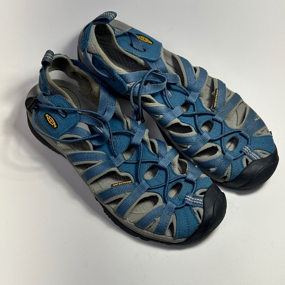 Keen Whisper Womens 10 Blue Waterproof Hiking Sandals 1003712 Bungee Lace Trail